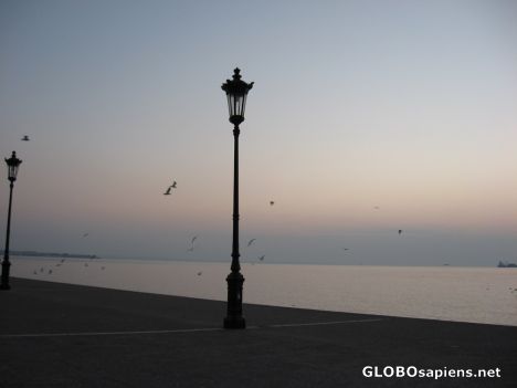 Postcard Lonesome lanterns on the water front