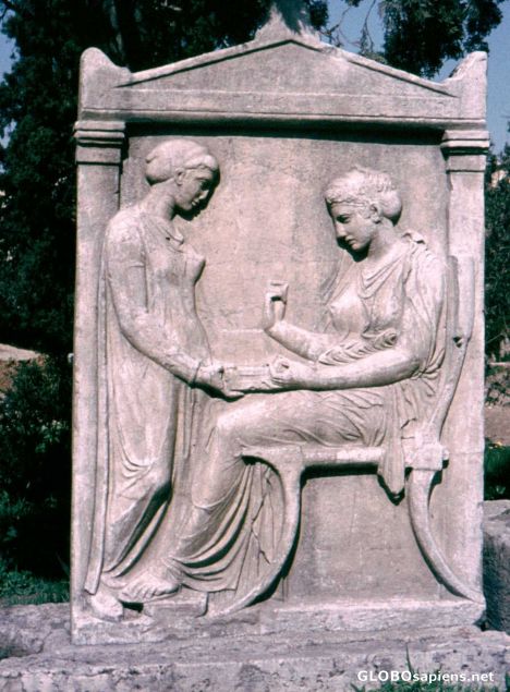 Postcard Athen, Relief on a tomb