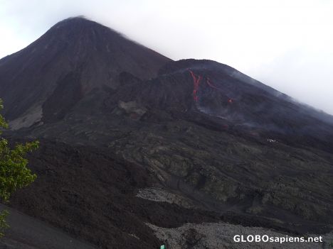 Postcard Pacaya lava flows in smokey daylight