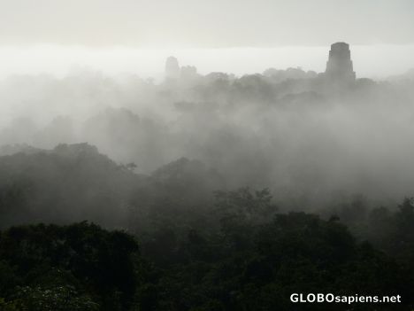 Postcard Temples I, II and III in the mist