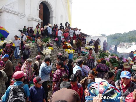 Postcard Mayan Market on the steps of the Church