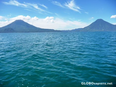 Postcard Lake Atitlan with Volcanoes San Pedro and Toliman