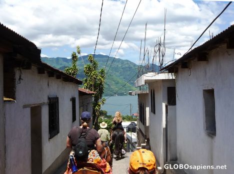Postcard Looking through the village down to Lake Atitlan