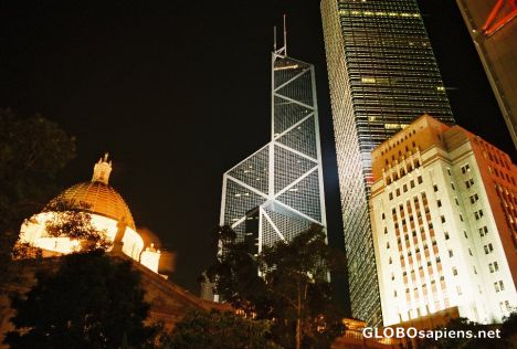 Postcard Contrasts - HK Legislature & Bank of China