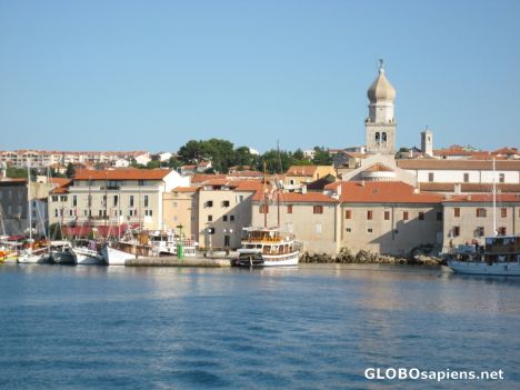 Postcard Krk Port and the Church