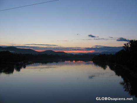 Postcard Sunset over the Donau river