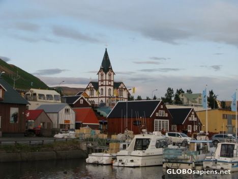 Postcard Husavik - nice town of northern Iceland