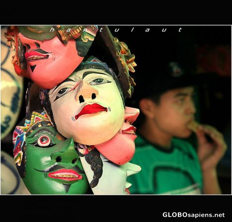 Postcard Hanging Masked at Triwindu Market
