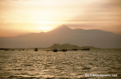 Postcard Rinjani Volcano in the sunset light