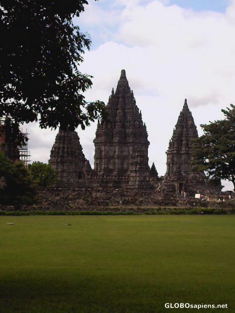 Postcard prambanan temple from far