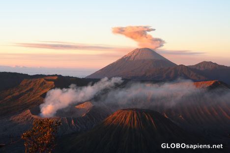 Postcard Smoking Semeru volcano