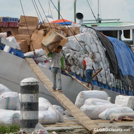 Postcard Unloading Cargo by Hand