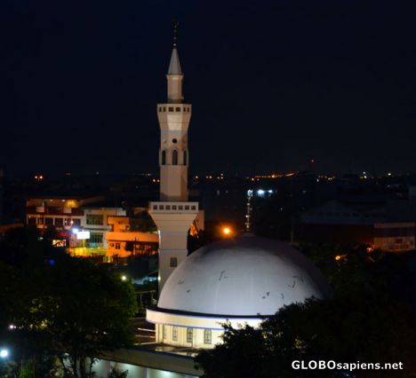 Postcard Makassar Harbour Mosque at night