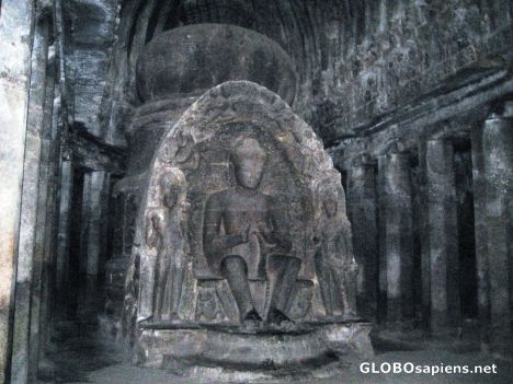 Postcard Cave 8, named the Carpenter\'s - Stupa with Budda