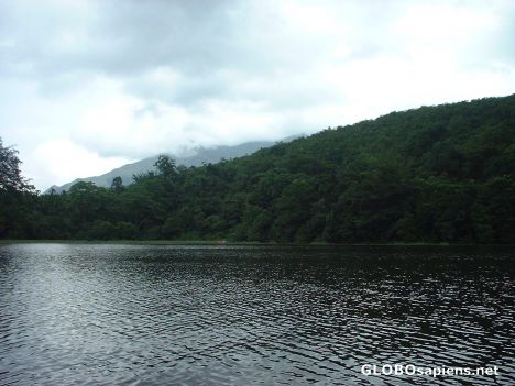 Postcard Pookkott lake. Wayanadu hills on the back ground
