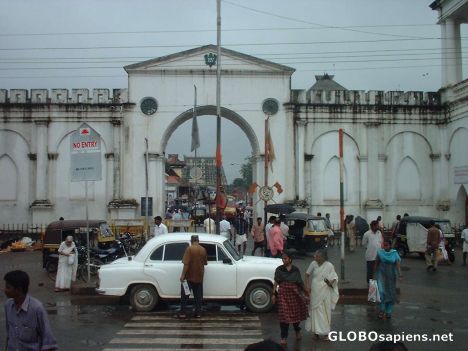 Postcard Crowded streets outside the temple gate