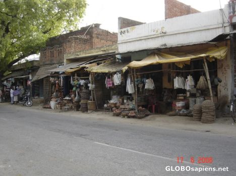 Postcard varanasi road shops