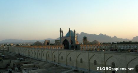 Postcard row of bazzar on top of square