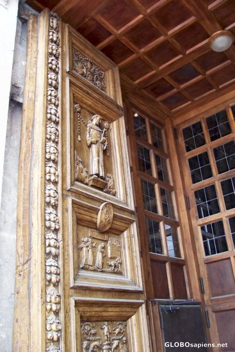 Postcard Detail - door panelling - San Francesco - 2