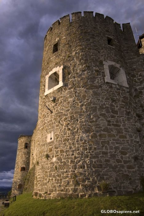 Postcard Gorizia Castle at sunset.