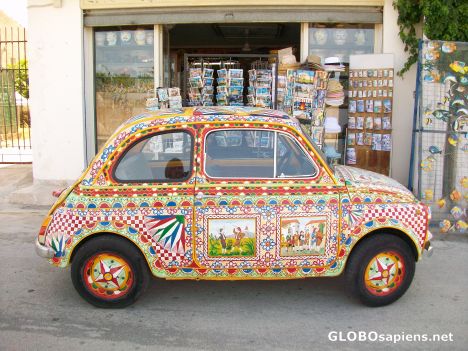 Postcard Folk art painting, like Sicilian traditional carts