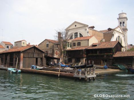 Postcard Gondolas factory in the city