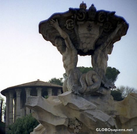 Postcard Statue and Temple of Hercules in Background