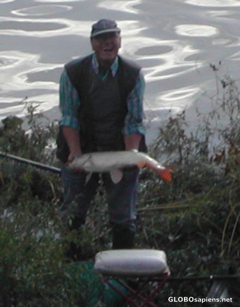 Postcard Old man catches fish in Arno River - Florence