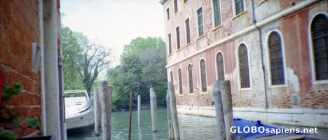 Postcard Windows with Iron works, canals and boats