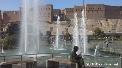 Postcard Fountains with citadel in the background