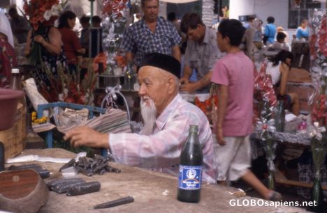 Postcard Bishkek, Osh Market, Kyrgyzstan, An old Man