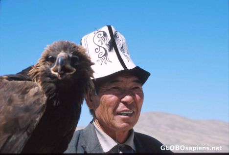 Postcard Golden Eagle and Man