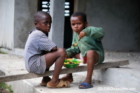 Postcard Eating together, brothers