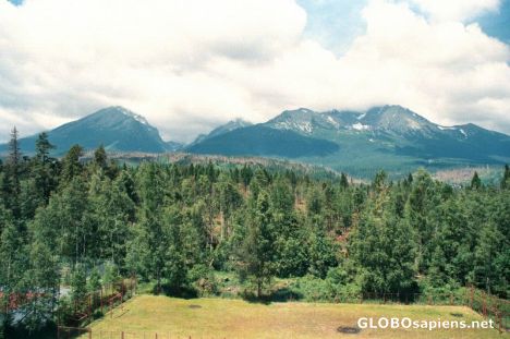Postcard The high Tatry mountains from the hotel