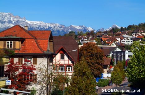 Postcard Vaduz - main view along the country's main highway
