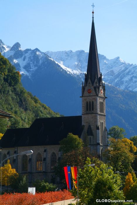 Postcard Vaduz - church standing tall