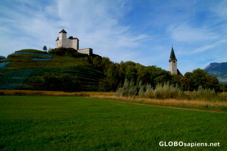 Postcard Balzers - along the country's main highway