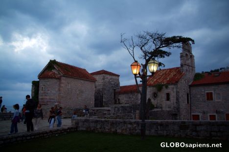 Postcard Budva (ME) - old town's square at dusk