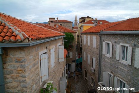 Postcard Budva (ME) - narrow street seen from the walls