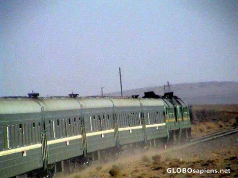 Postcard Trans Mongolian in Gobi desert