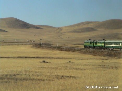 Postcard The Trans-Siberian in the Mongolian wilderness.