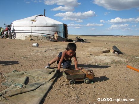 Postcard Mongolian children at the jurt