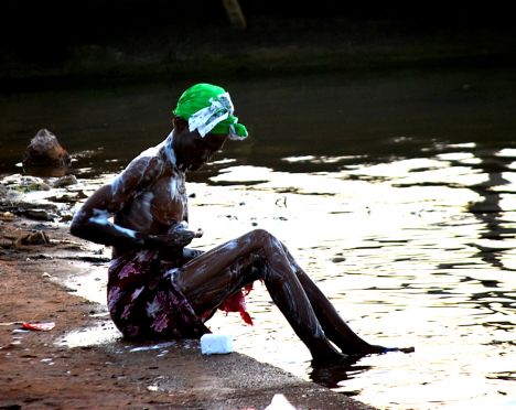 Postcard Bathing on the river bank