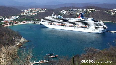 Postcard Our cruise ship in tiny Huatulco harbor
