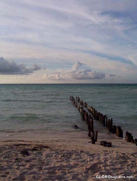 Postcard Playa Norte Beach with old pier, Punta Norte