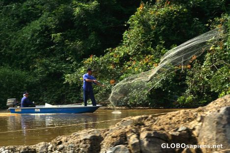 Postcard Fisherman casting a net