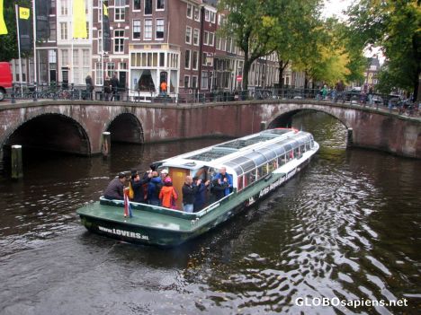 Postcard Canal Boat on the Prinzengracht