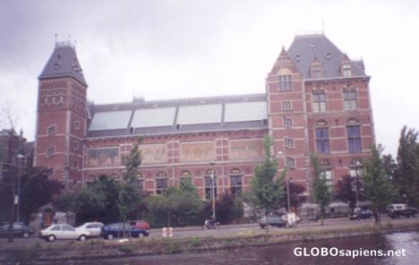 Postcard Frescos on museum outer walls, Amsterdam