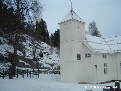 Postcard Brunkeberg church with rune-stone
