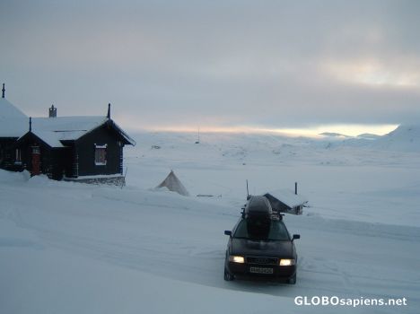 Postcard Haukelidsaeter in light snow